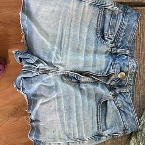 American Eagle Outfitters Blue Jean Shorts with Distressed Frayed Hem
